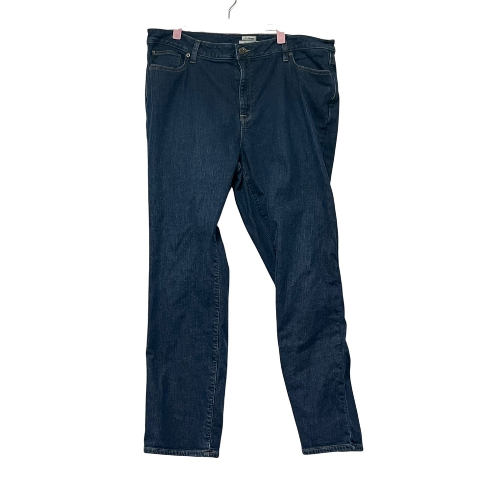 LL Bean Favorite Fit Flannel Jeans Womens 18 Dark Wash Straight Leg High Rise - Picture 2 of 5
